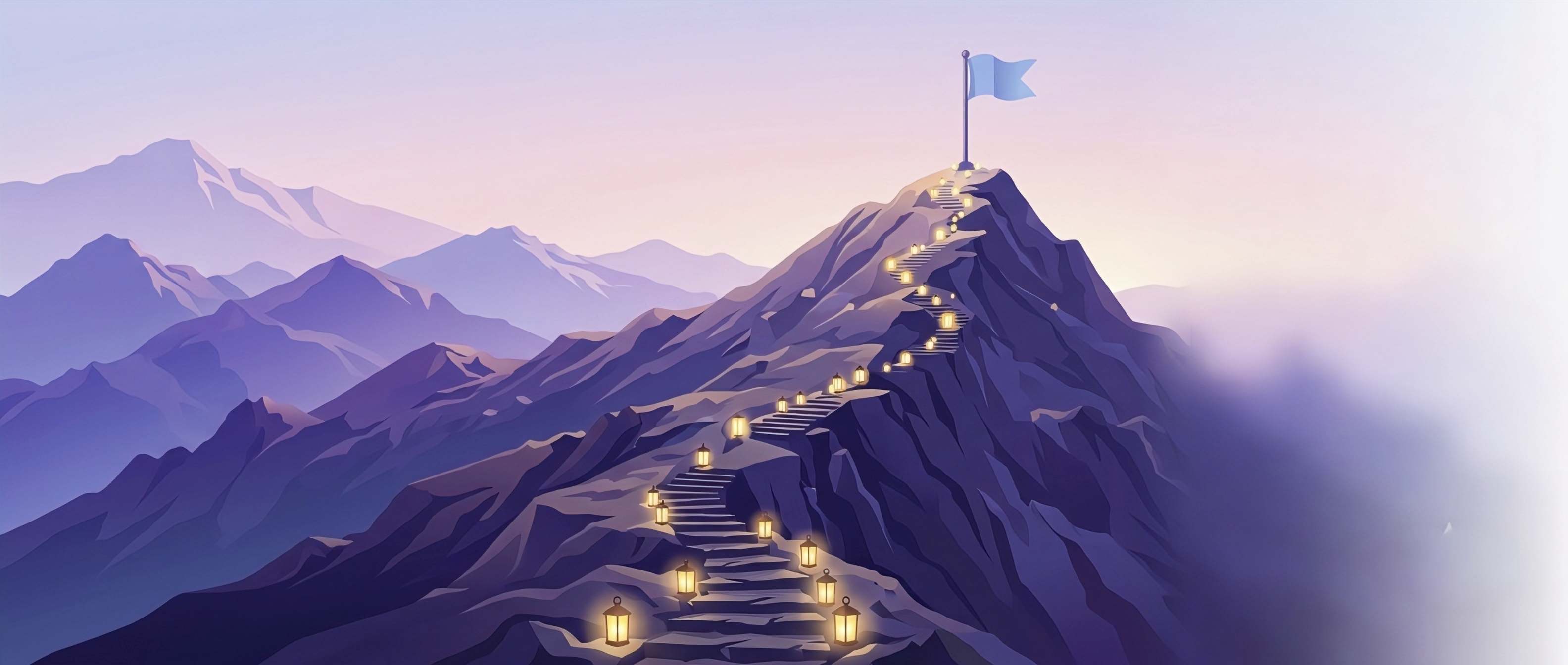 Mountain peak with flag